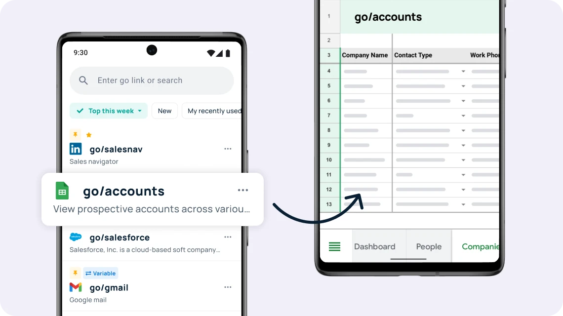 Access your go links in the dashboard on Android