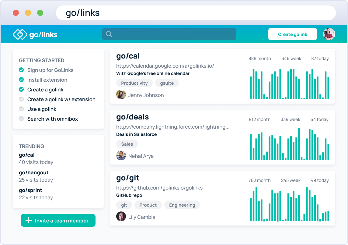 All your golinks in one simple-to-use dashboard