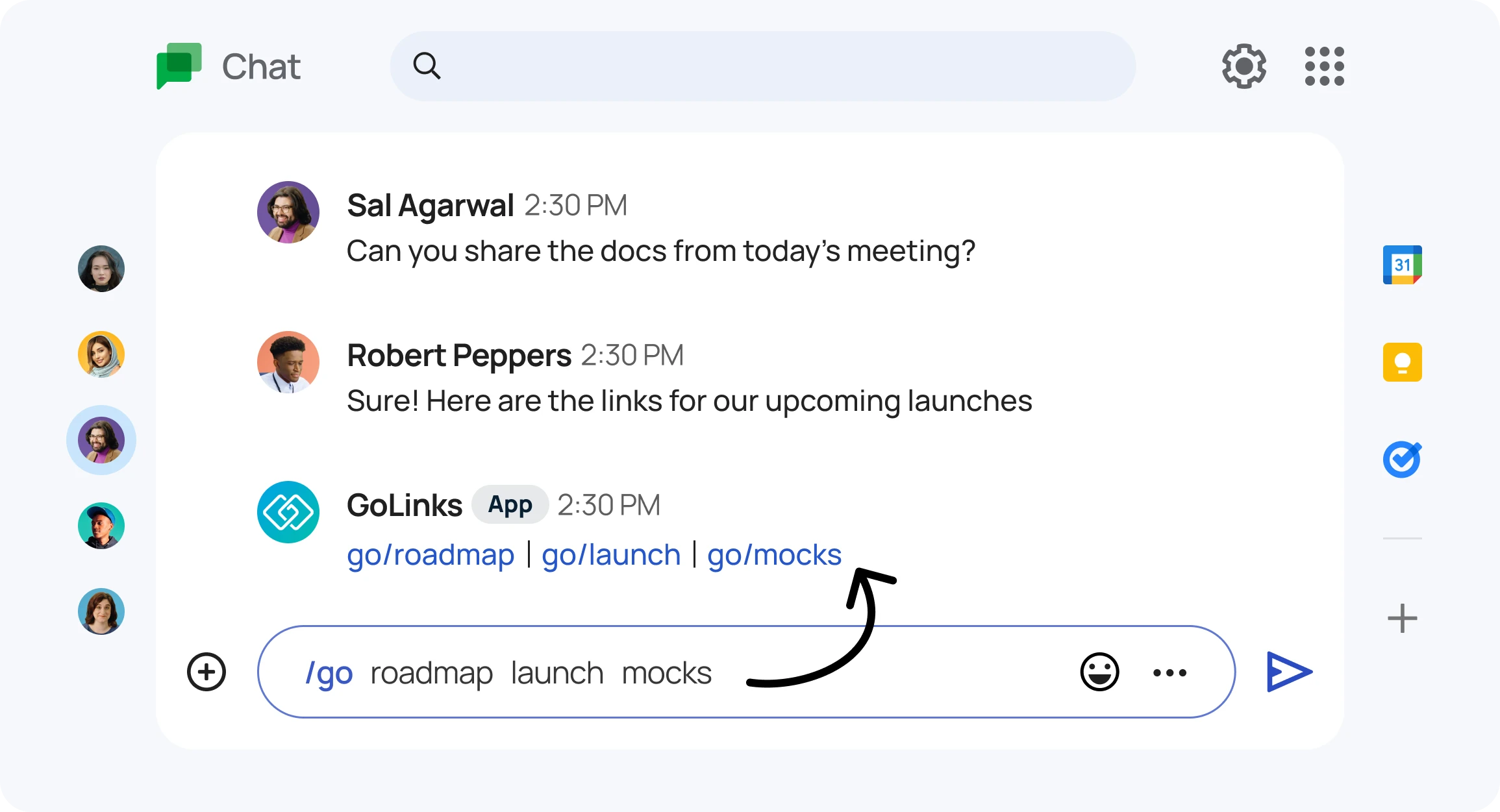 Converting go links in a Google Chat event